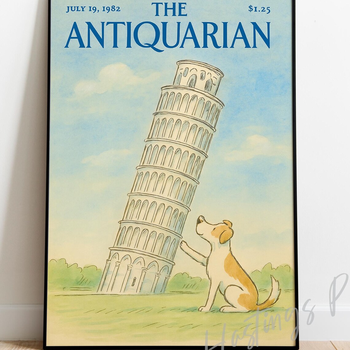 The Antiquarian Leaning Tower of Pisa Playful Dog Cover Poster