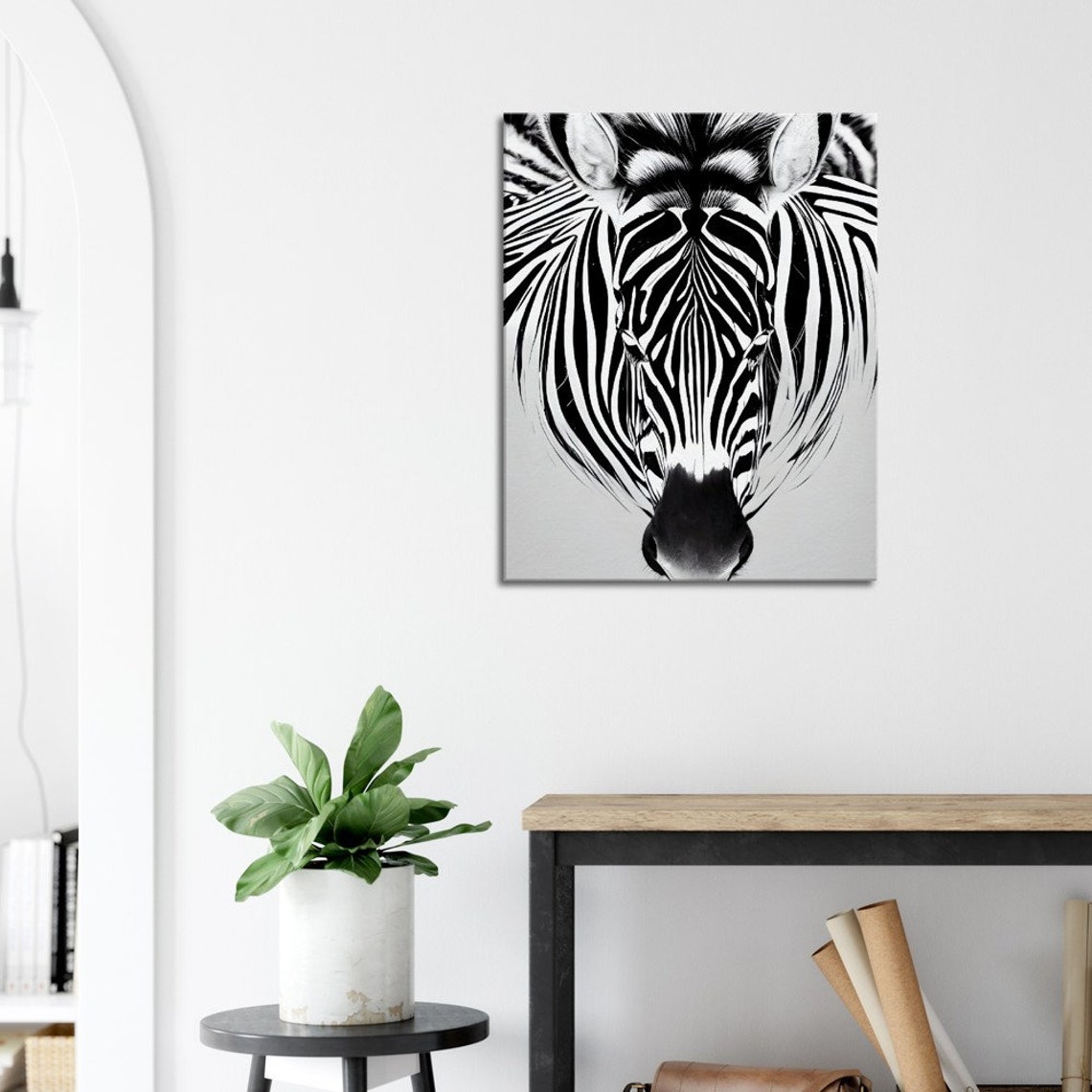 Black And White Zebra Symmetric Minimal Animal Portrait Art Poster - Image 3