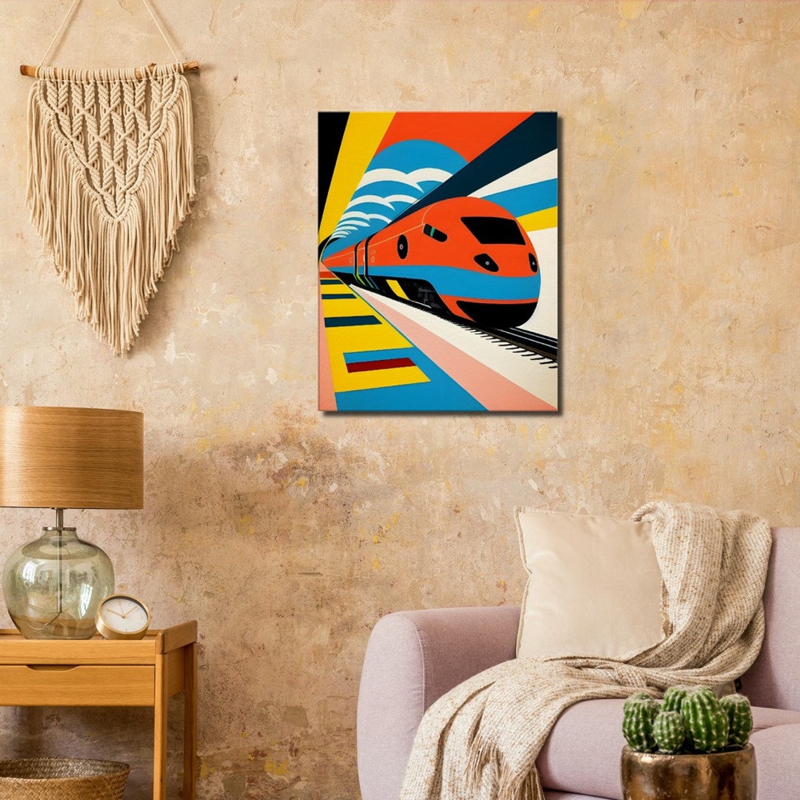 Retro High Speed Train Bold Geometric Colorful Travel Art Poster - Image 3