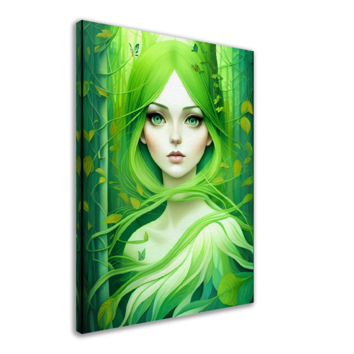Green Forest Goddess Butterflies Enchanted Fantasy Art Poster - Image 2