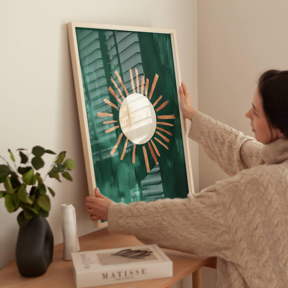Abstract Sunburst Gold Rays Emerald Green Nursery Art Poster - Image 3
