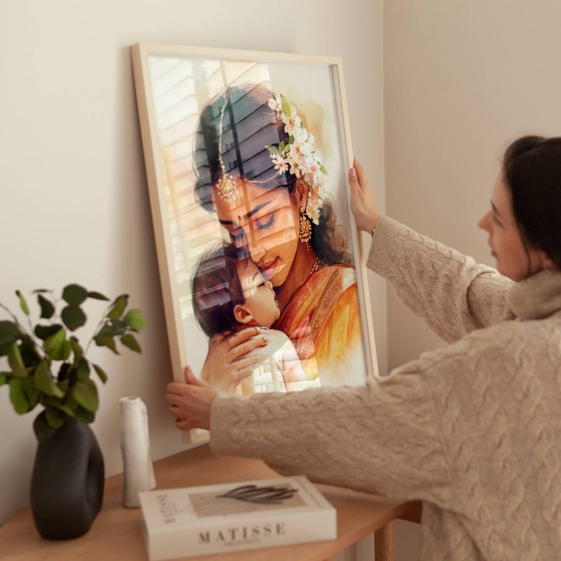 Indian Art Print Mother Child Art Print Motherhood Poster Gift To Mom To Be Indian Friend Gift South Asian Art Indian Mom Gift Traditional - Image 3