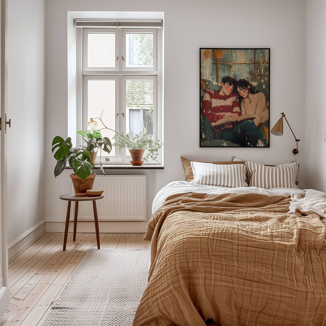 Cozy Couple Reading a Book Together by Window Warm Room Art Poster - Image 4