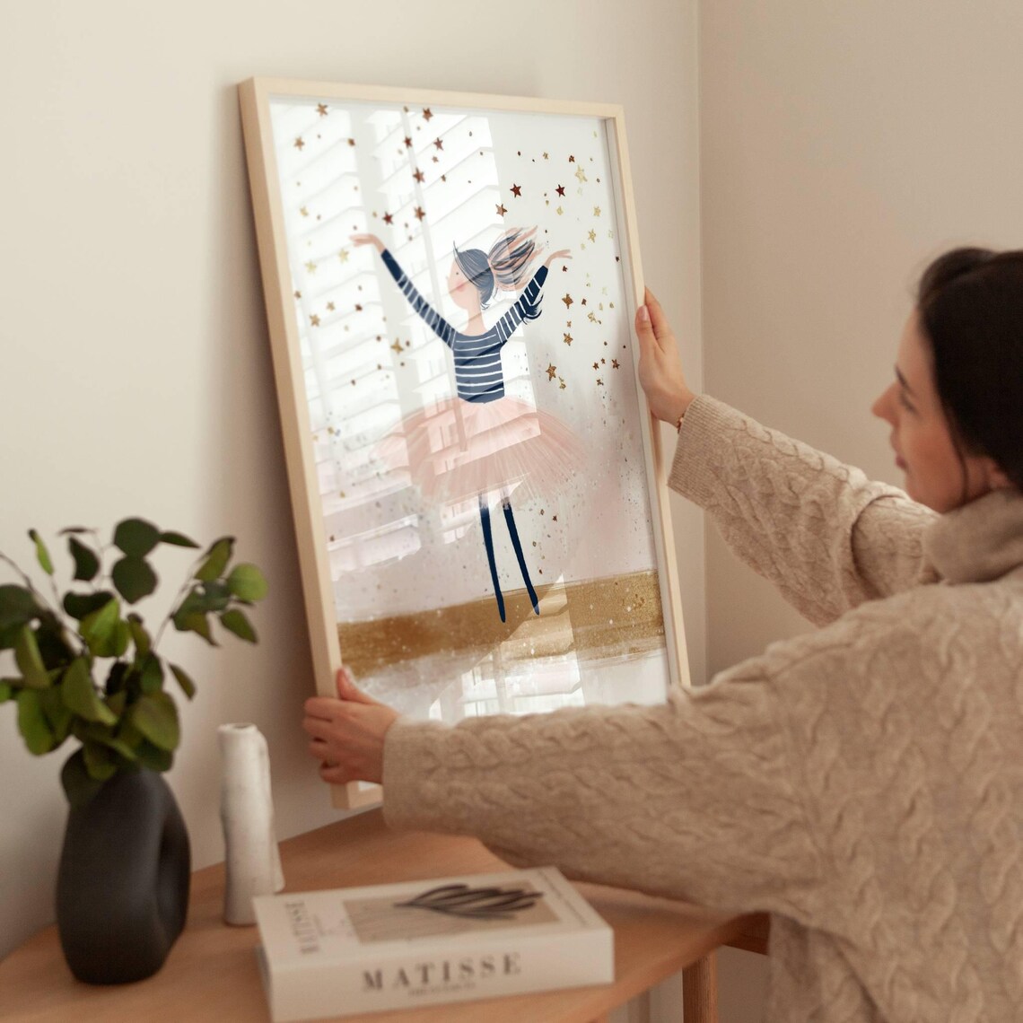 Little Ballerina in Pink Tutu Arms Raised Gold Stars Art Poster - Image 4