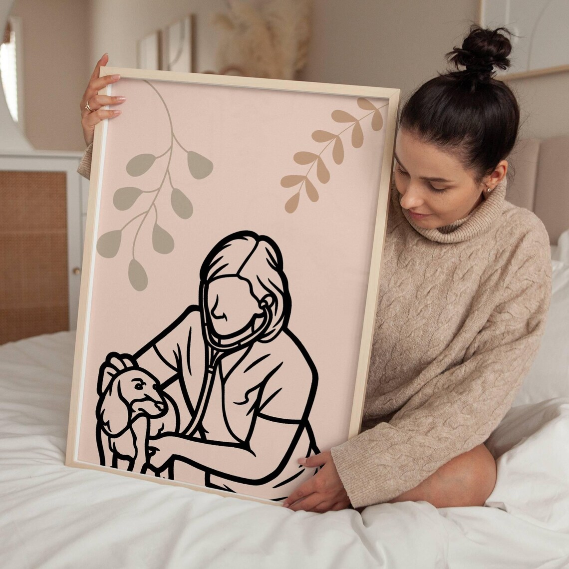 Veterinarian Examining Puppy Minimalist Line Art Clinic Poster - Image 4