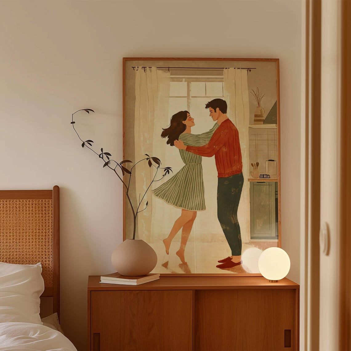 Cozy Couple Dancing in Kitchen Romantic Illustration Art Poster - Image 3