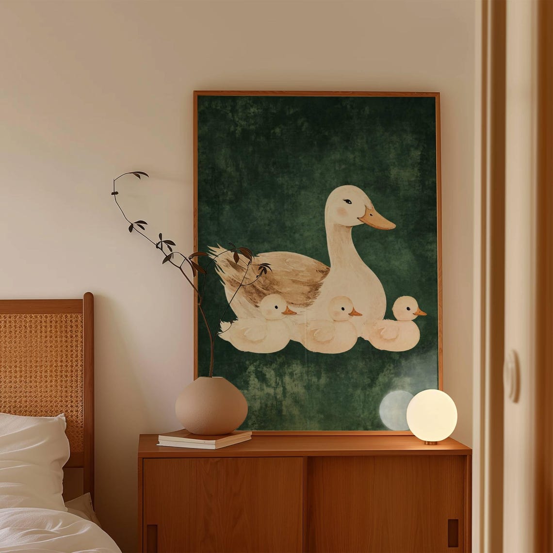 Mother Duck With Three Ducklings Green Nursery Decor Art Poster - Image 4