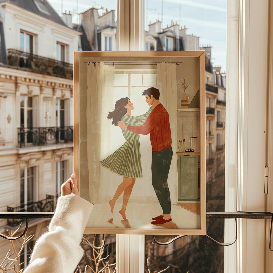 Cozy Couple Dancing in Kitchen Romantic Illustration Art Poster - Image 4