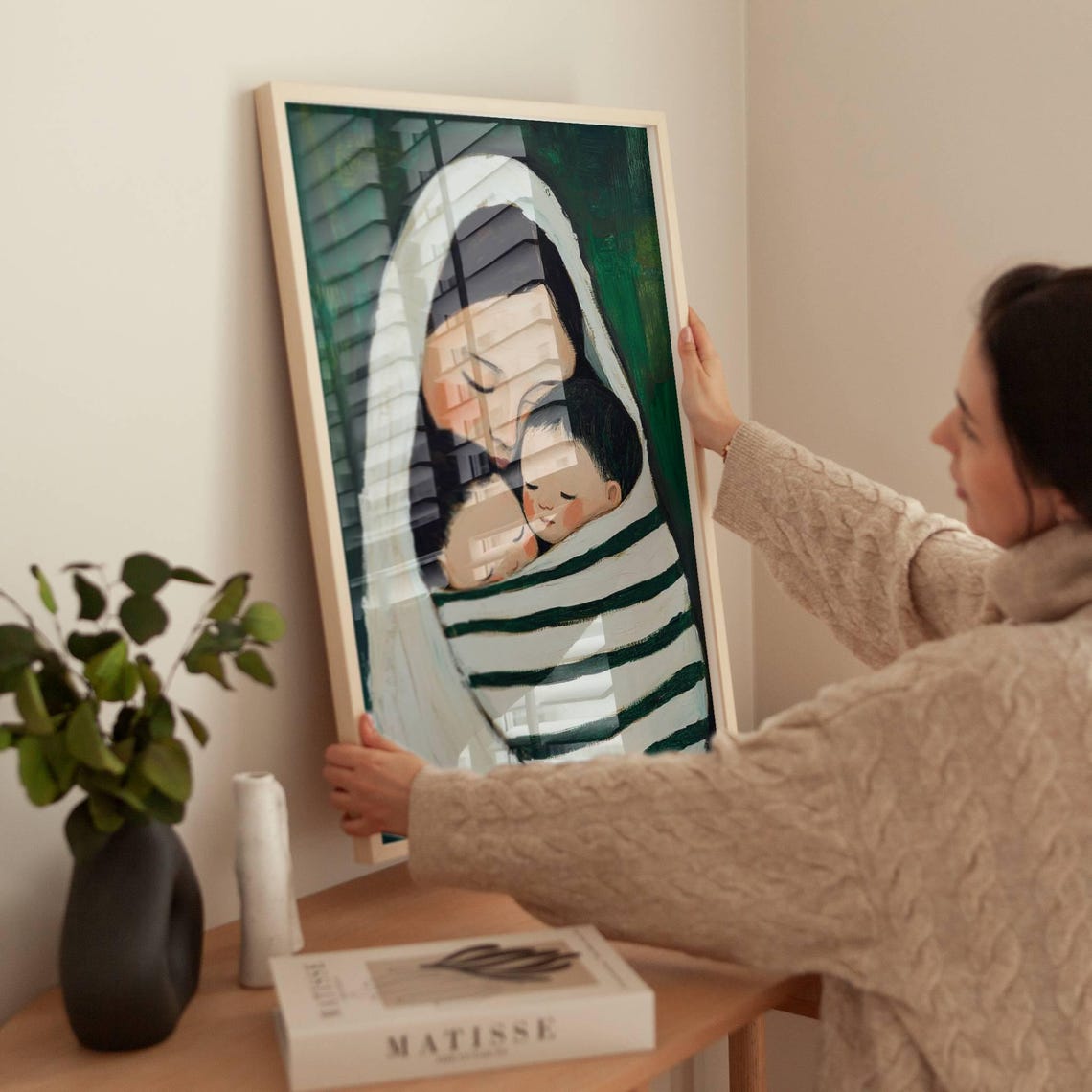 Mother Embracing Sleeping Twins Cozy Modern Nursery Decor Poster - Image 4