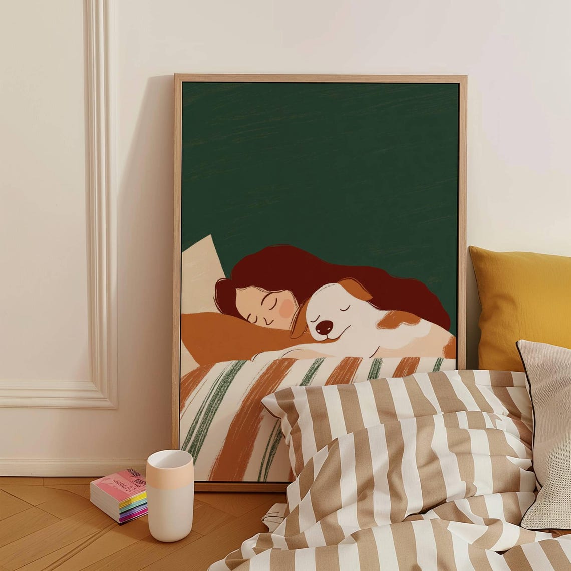 Dog Lover Gift Girl And Dog Art Print Bedroom Decor Kids Room Wall Decor Girl Children Room Art Woman With Dog Art Print Green And Brown - Image 5