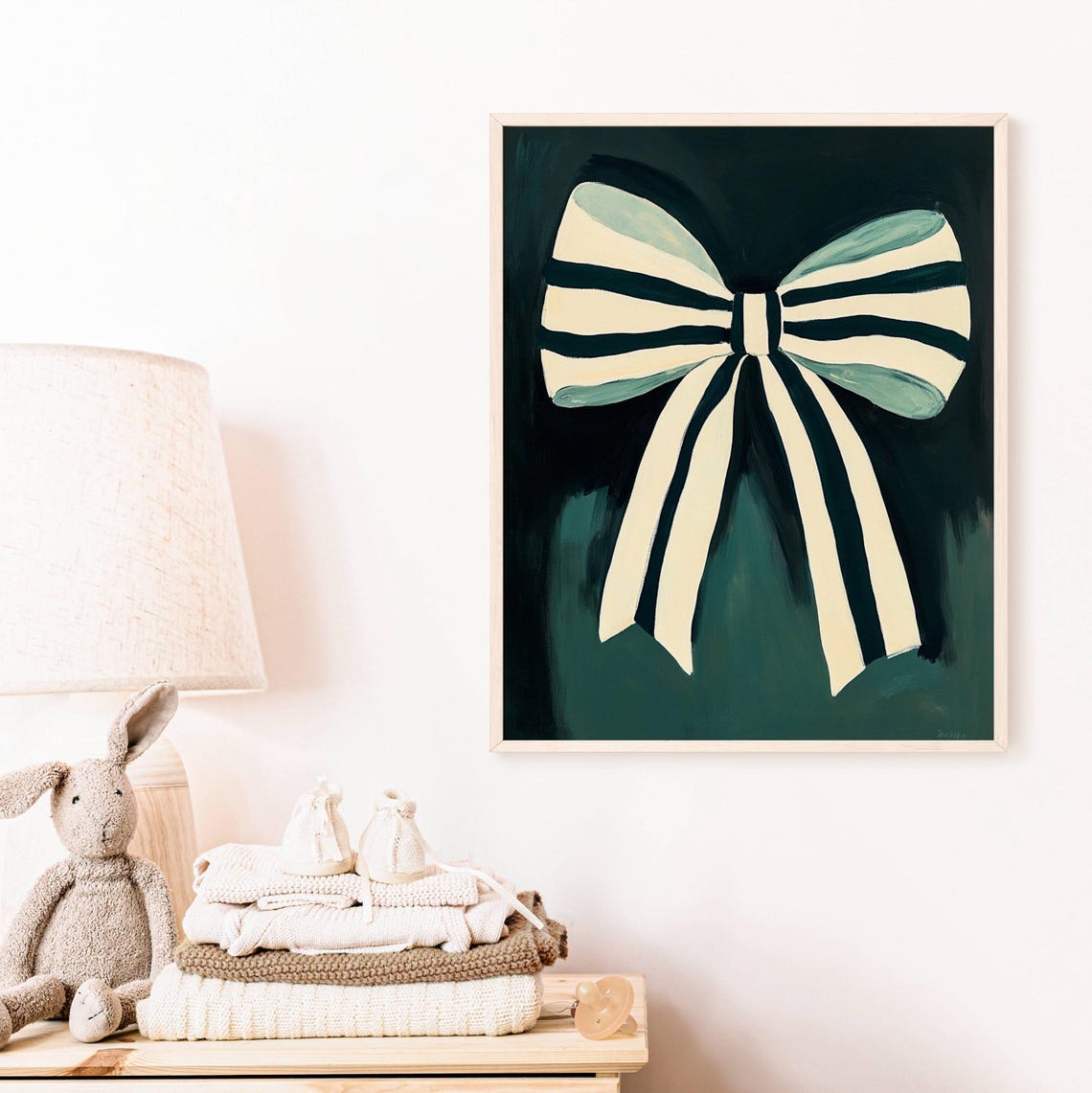 Emerald Green Striped Bow Painting Minimalist Preppy Chic Decor Poster - Image 2