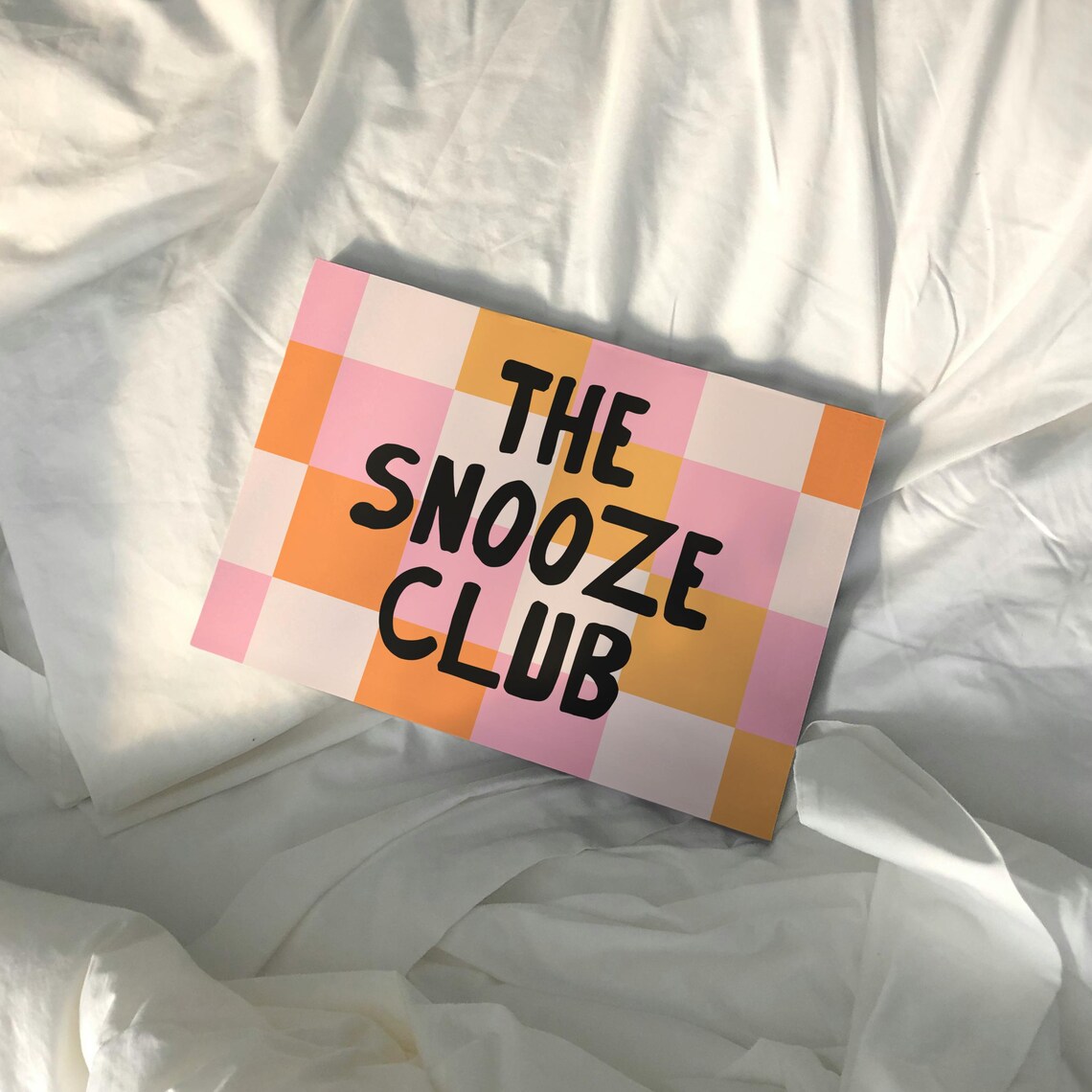 The Snooze Club Checkered Pink Orange Retro Bedroom Wall Poster - Image 3