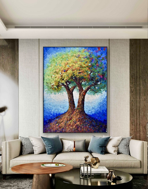 Large Original Oil Painting On Texture Tree Painting Living Room Wall Art Paintings Home Dcor Boho Wall Decor Wall Decor Modern Art