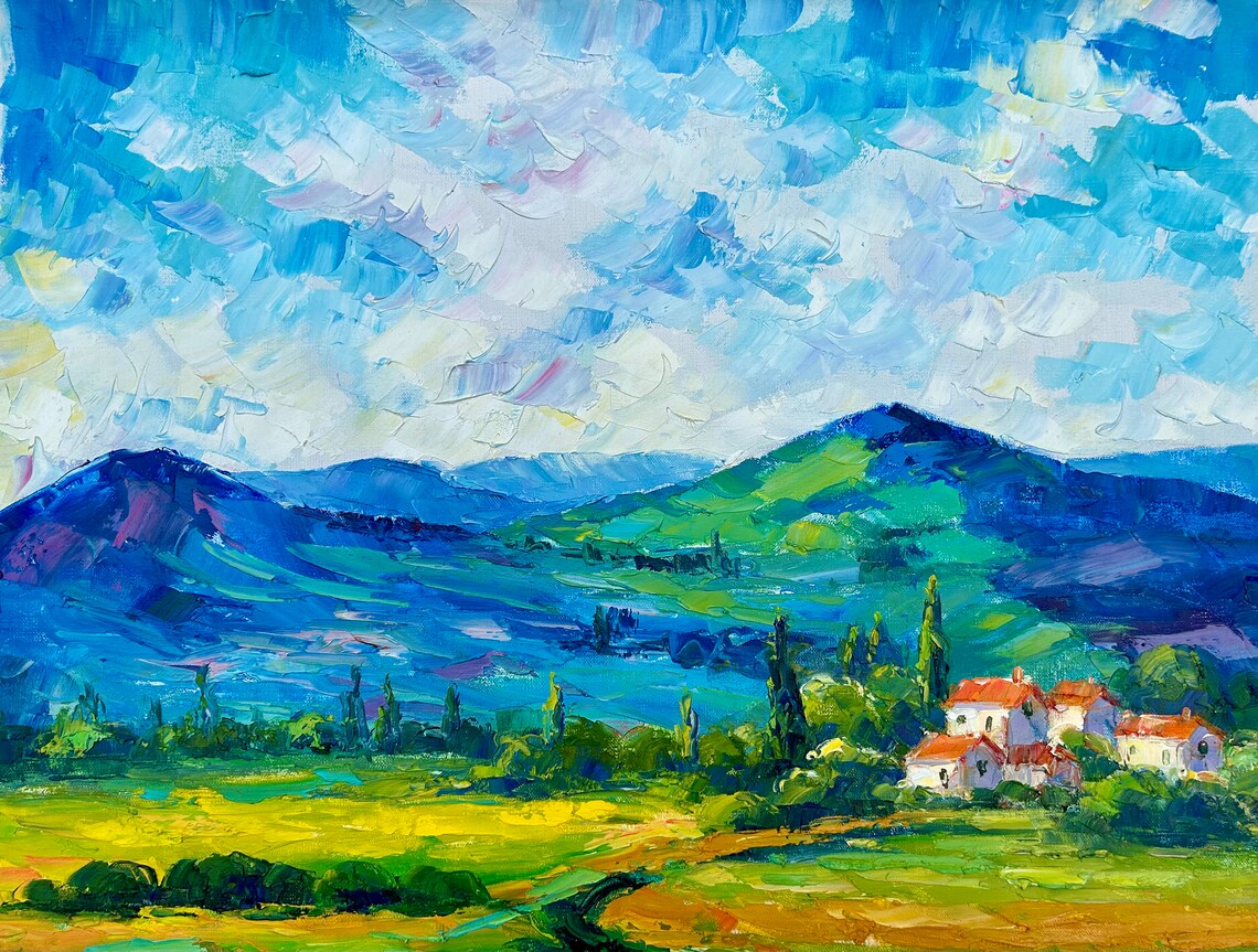 Mountain Valley Farmhouse With Colorful Wildflower Field Oil Poster - Image 4