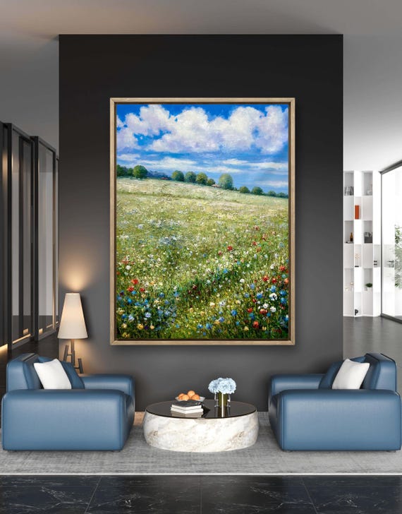 Colorful Flowers in the Field, Oil-Painting-Style Art Print