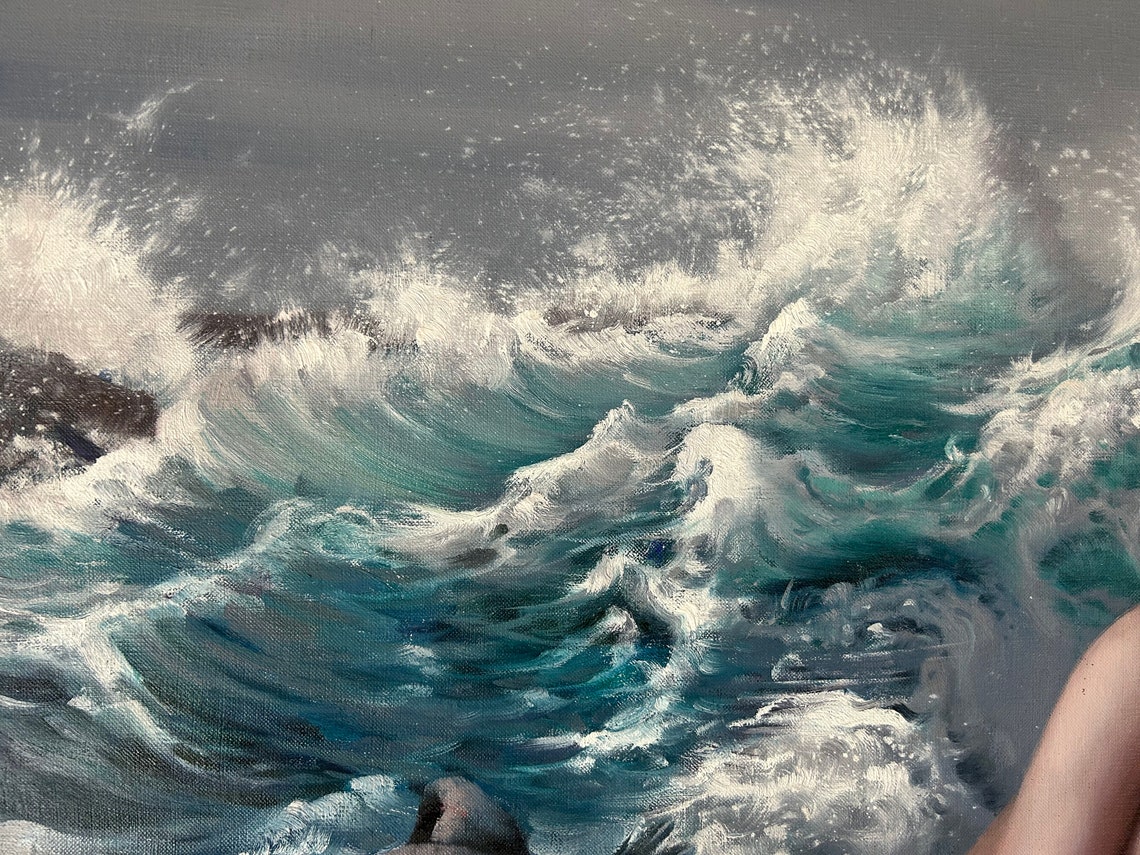 Body Oil Painting By The Sea Original Realistic Oil Painting Wall Art Body Art Home Decoration Hotel Decoration Sea Painting On - Image 4
