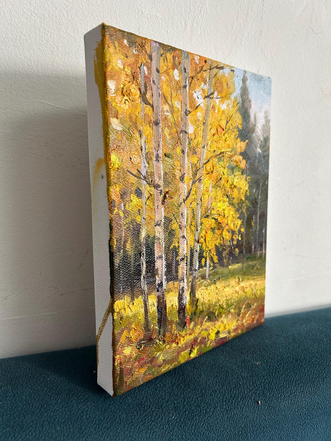 Sunlit Golden Birch Trees Oil Painting Autumn Forest Glow Poster - Image 3