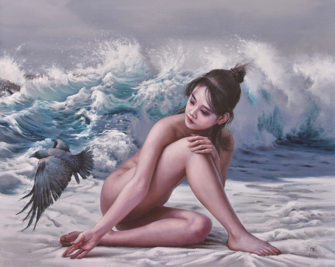 Body Oil Painting By The Sea Original Realistic Oil Painting Wall Art Body Art Home Decoration Hotel Decoration Sea Painting On