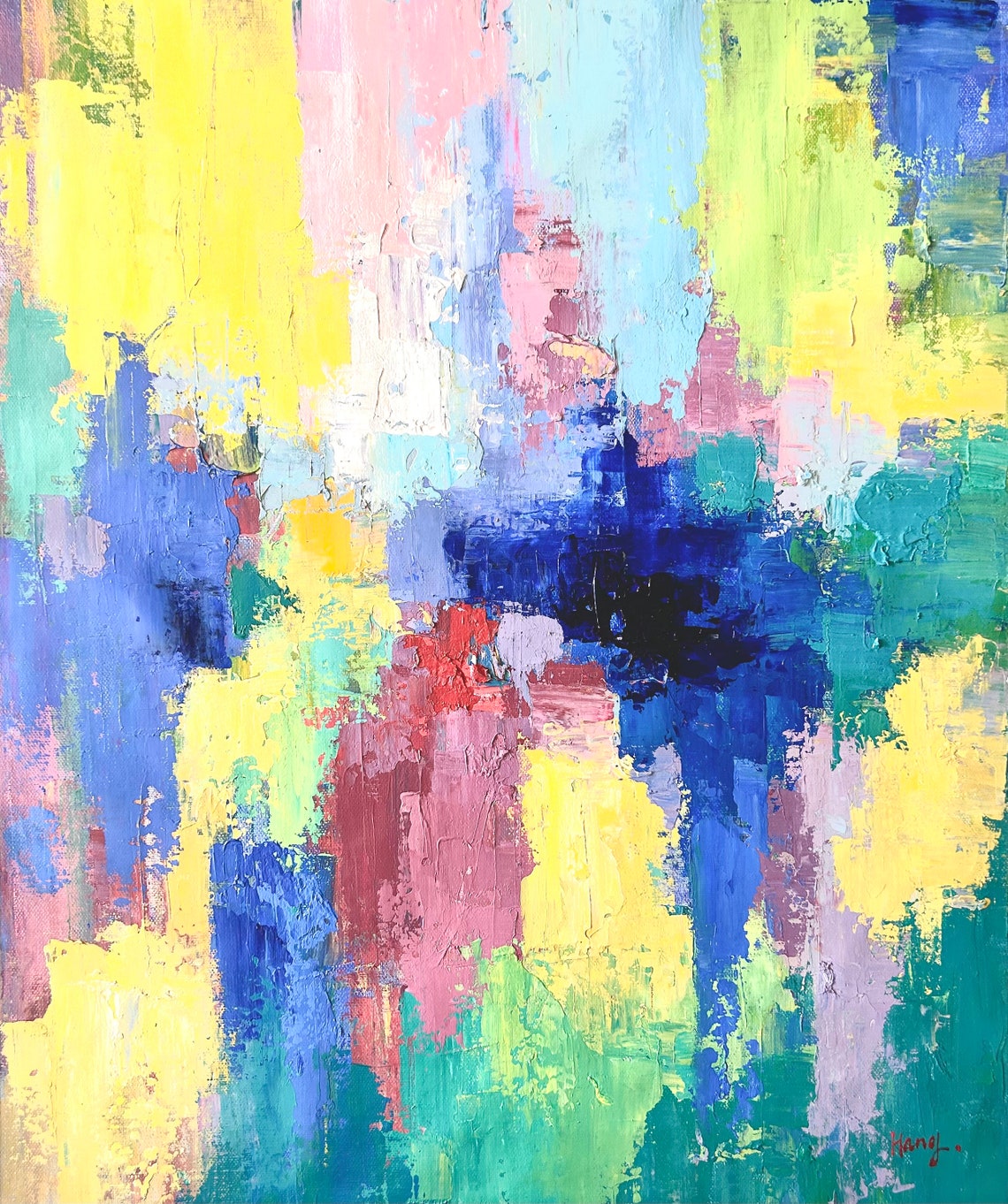 Colorful Abstract Rainbow Strokes Joyful Modern Oil Art Print - Image 5