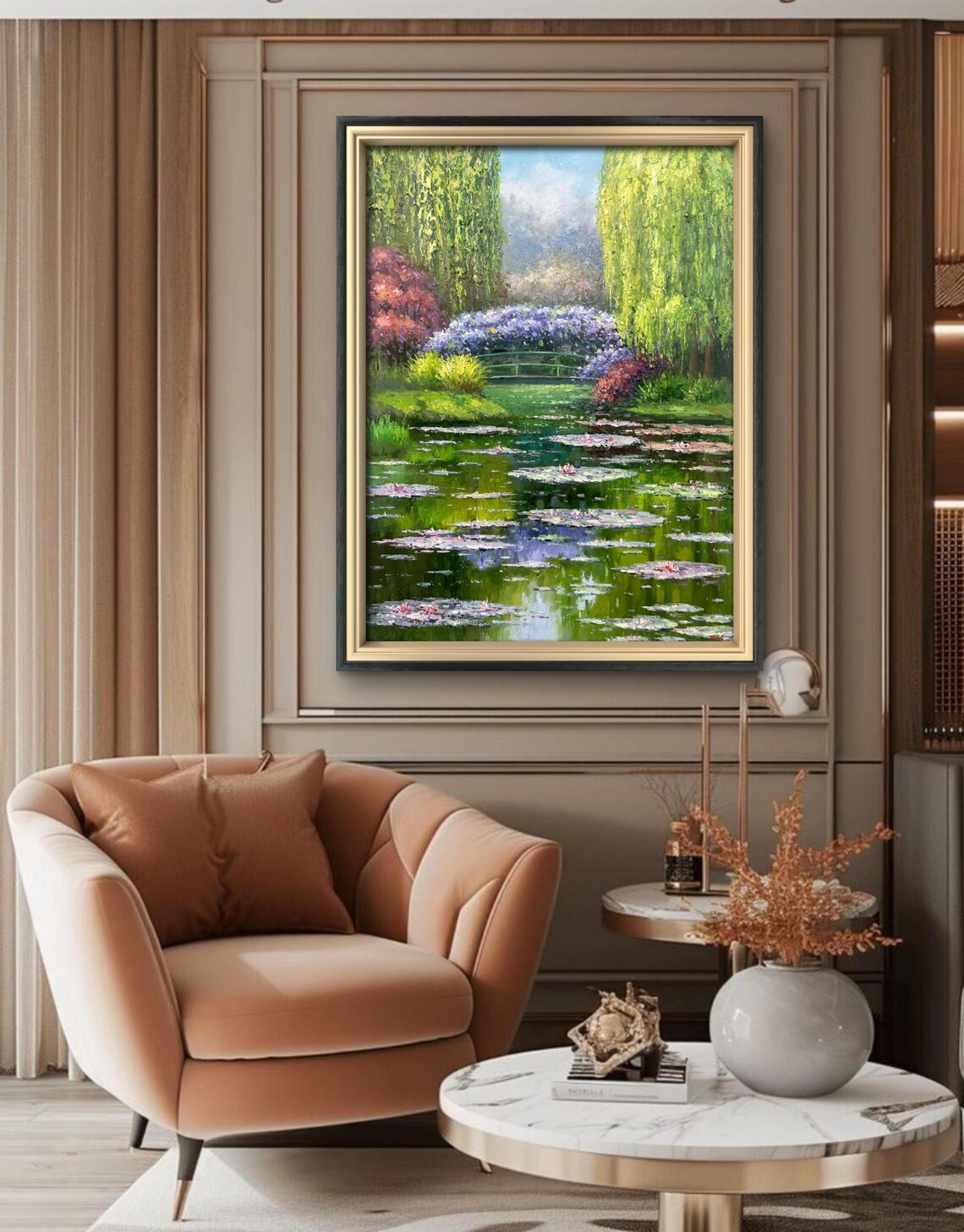Water Lily Painting With Heavy Texture On Original Painting Oil Painting Floral Wall Art Living Room Wall Art Extra Large Art - Image 3