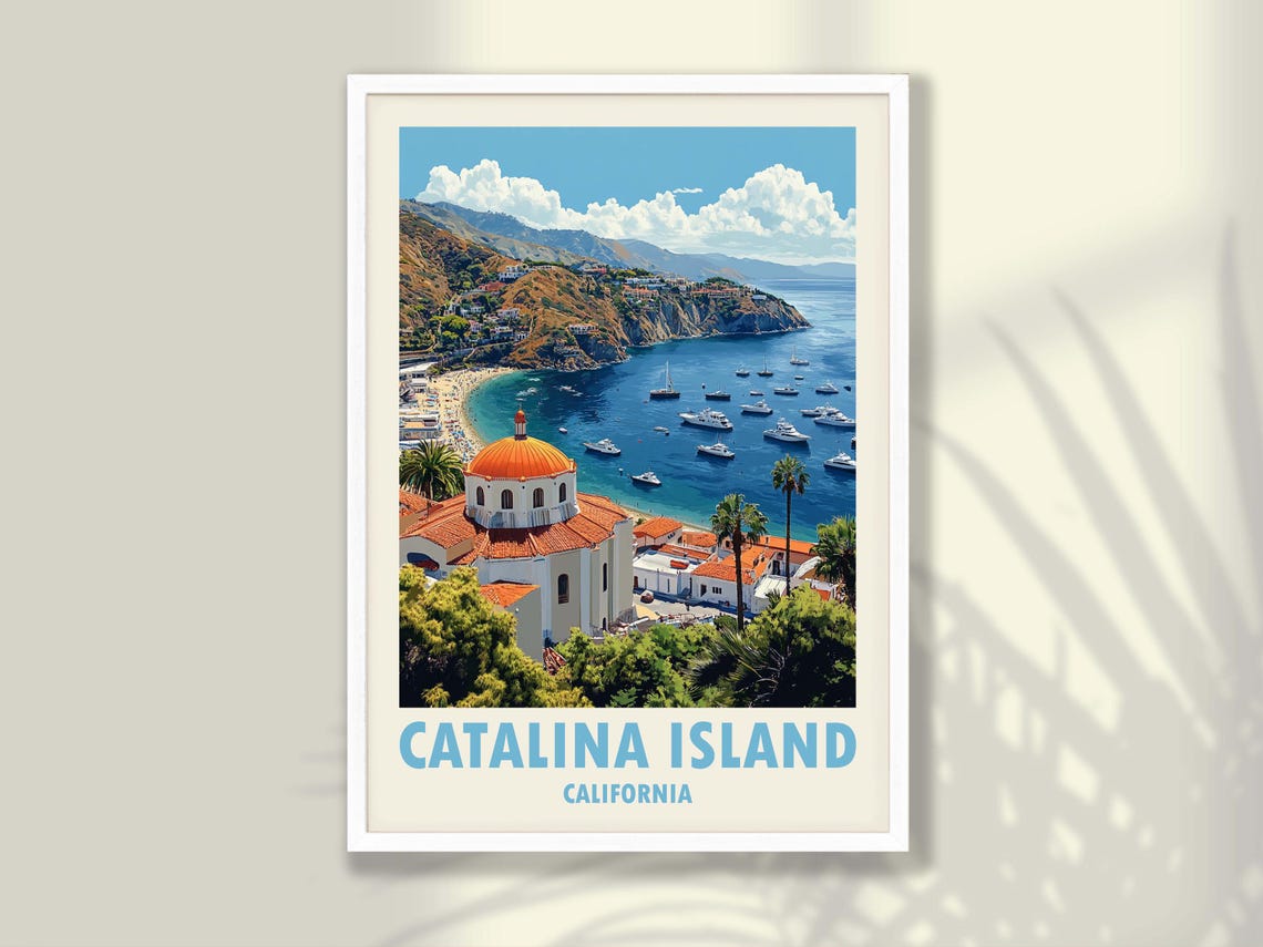 Catalina Island California Avalon Harbor Boats Red Dome Casino Poster