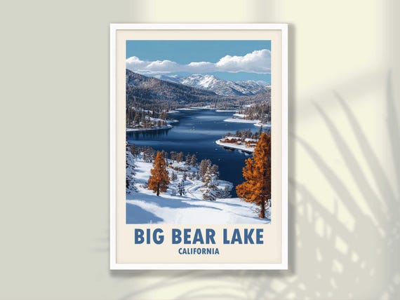 Big Bear Lake Travel Poster No2 Print Decor Wall Art Frame And Canvas
