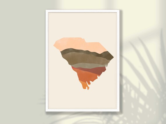 South Carolina Boho Watercolor State Map Layered Desert Tones Poster