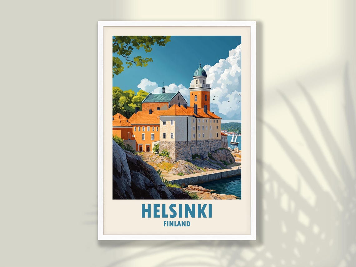 Helsinki Finland Waterfront Fortress Church Sunny Harbor Poster