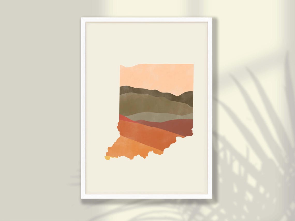 Indiana State Silhouette Boho Watercolor Landscape Map Poster