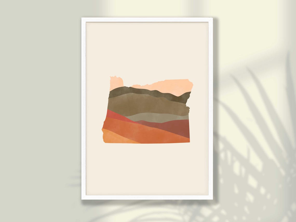 Oregon Boho Watercolor State Map Layered Desert Tones Poster