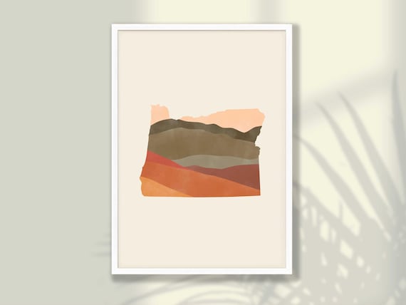 Oregon Boho Watercolor State Map Layered Desert Tones Poster