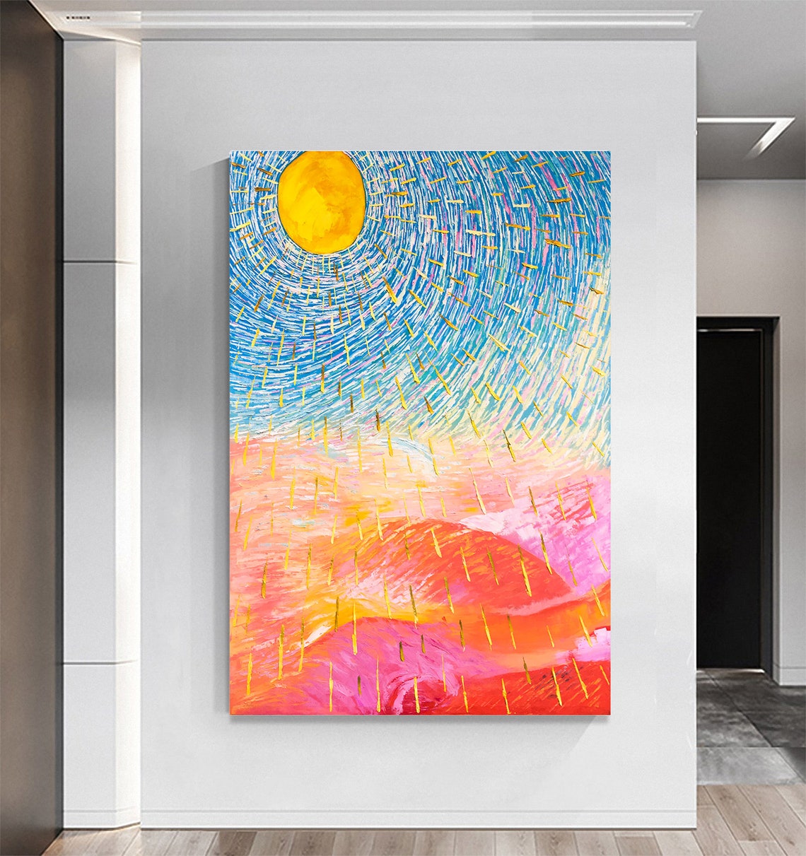 Abstract Golden Sun Radiant Pink Hills Modern Expressionist Poster - Image 2
