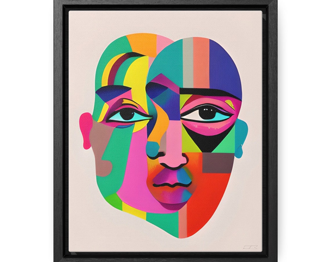 Mold Double Face Mosaic Portrait Colorful Eyes Abstract Print