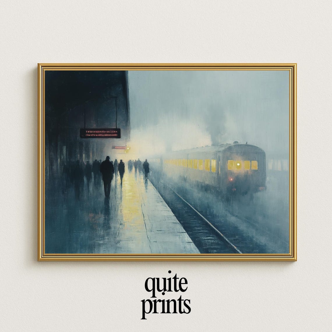 Steam Train Arriving At Misty Station Platform With Passengers Poster