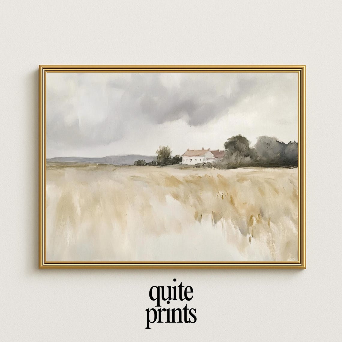 Rustic Farmhouse Landscape Poster Countryside Cottage Neutral Art