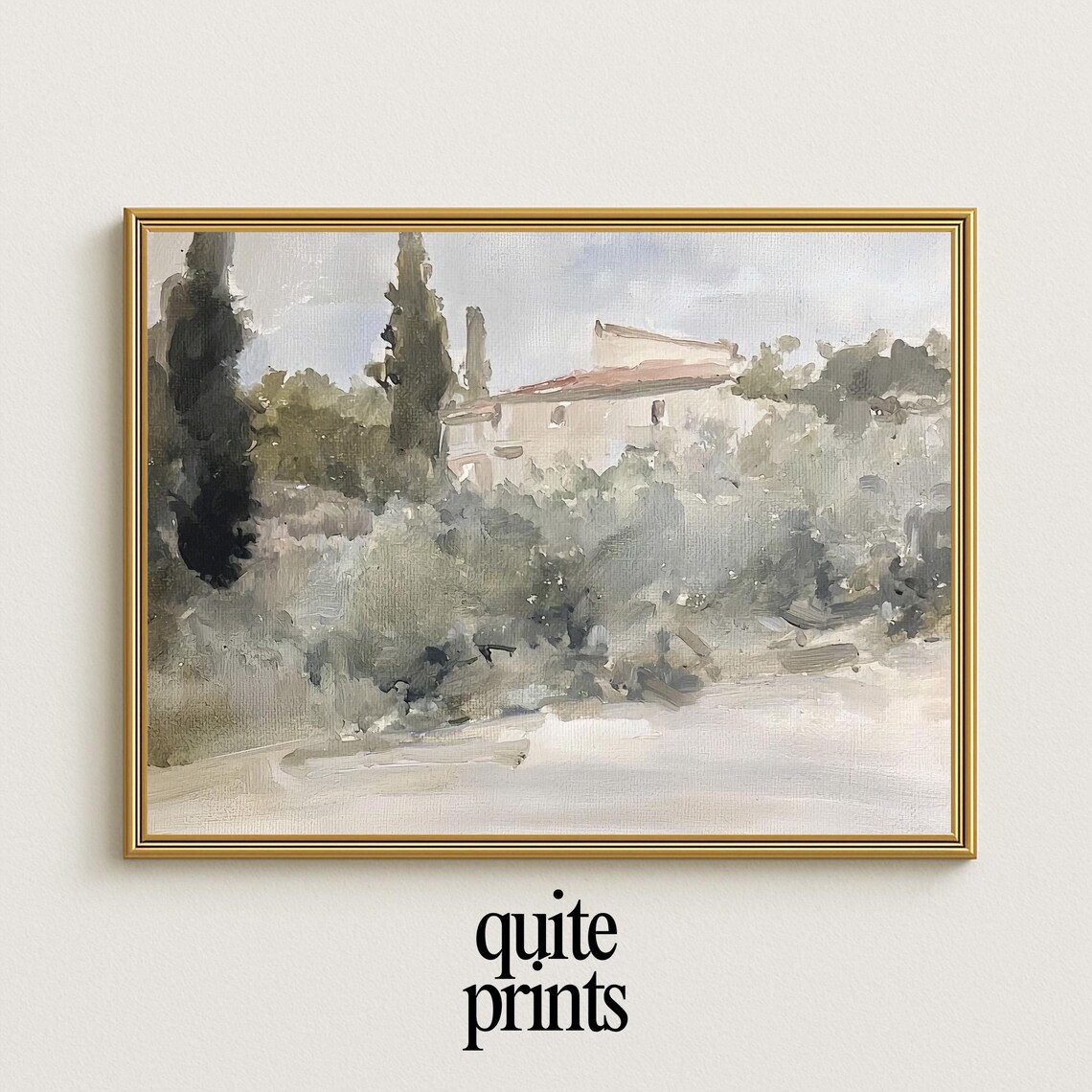 Tuscan Villa with Cypress Trees Watercolor Italian Countryside Poster