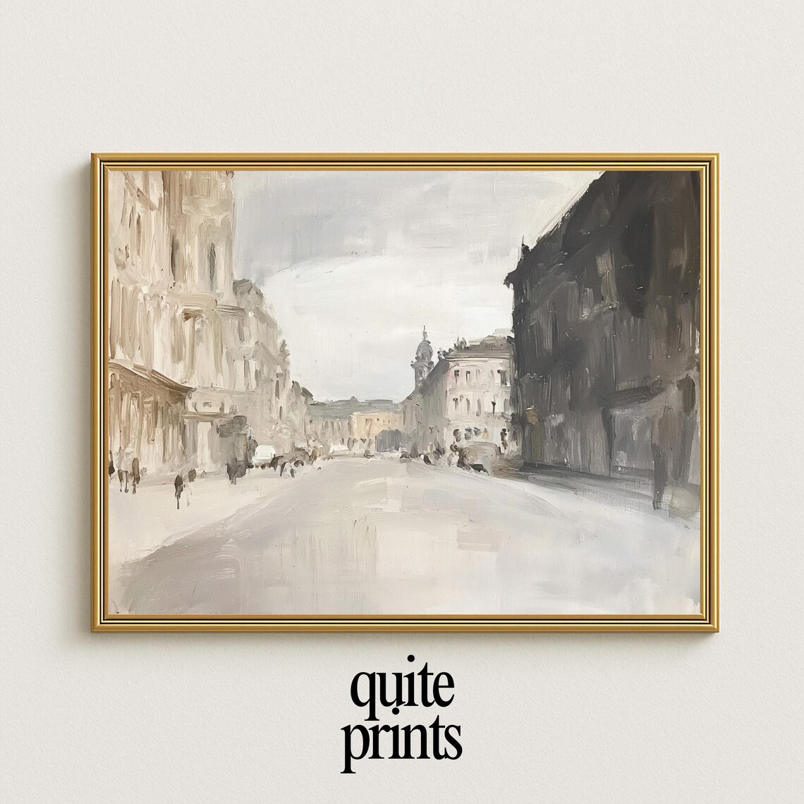 Vintage European Street Painting Impressionist Old Town City Scene Poster