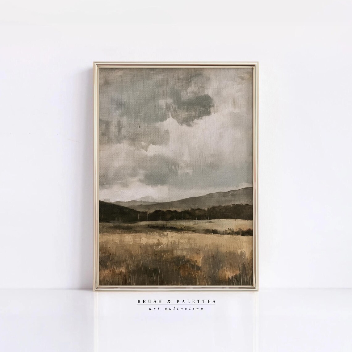 Moody Vintage Countryside Oil Painting Golden Cloudy Field Poster