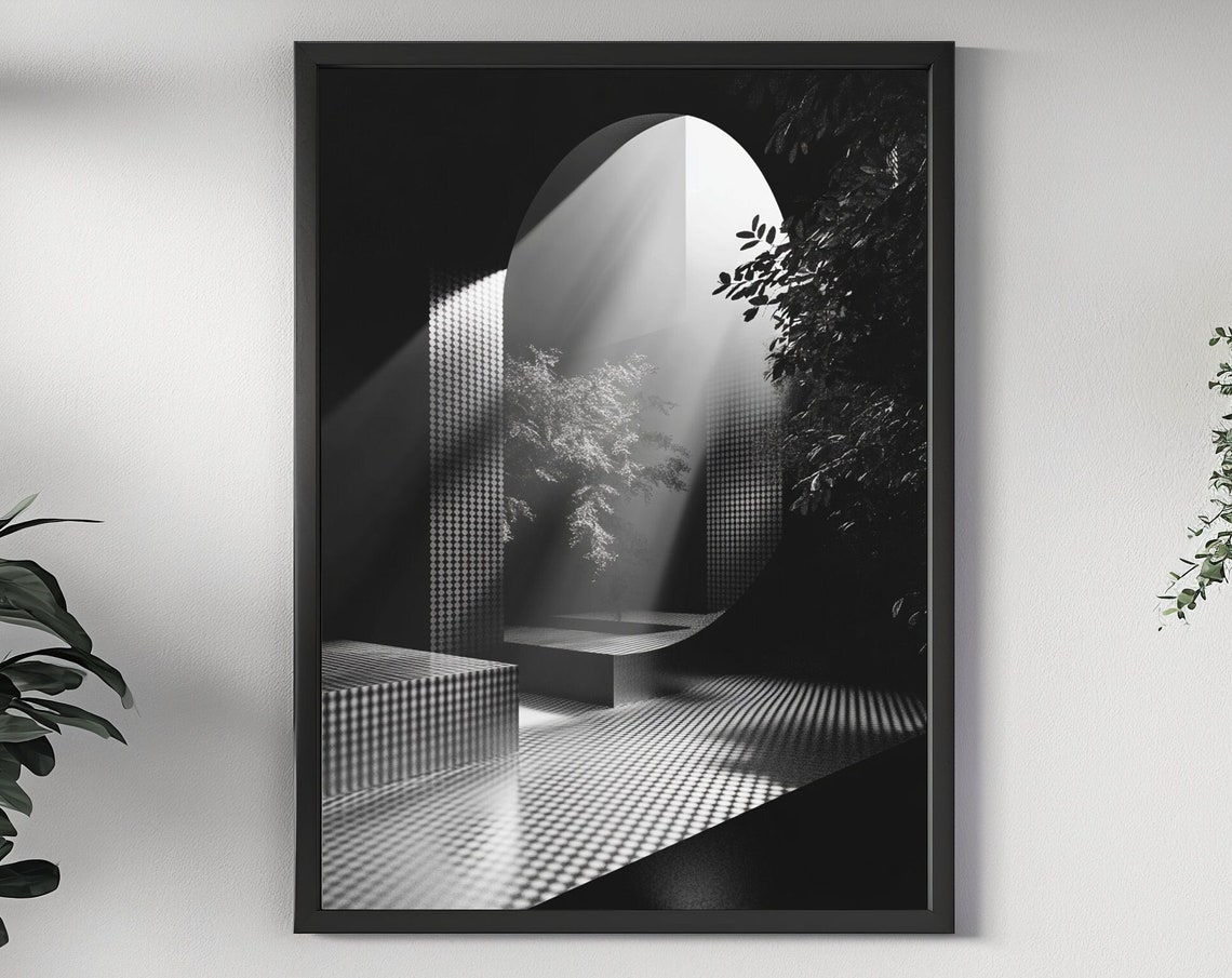 Surreal Monochrome Interior Poster Geometric Forms And Deep Shadows Dark Wall Art Interior And Exterior Print Lights And Shadows