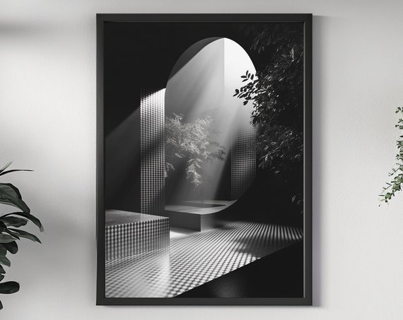 Surreal Monochrome Interior Poster Geometric Forms And Deep Shadows Dark Wall Art Interior And Exterior Print Lights And Shadows