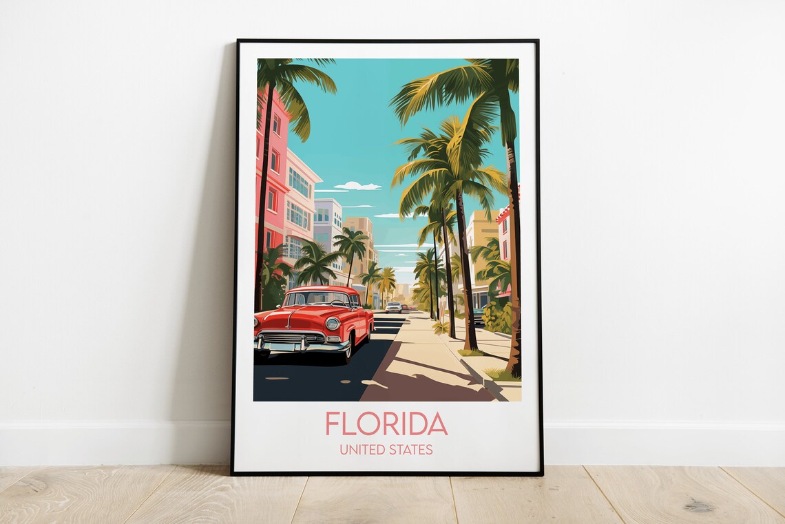 Florida Travel Poster, Custom Personalised Art Print