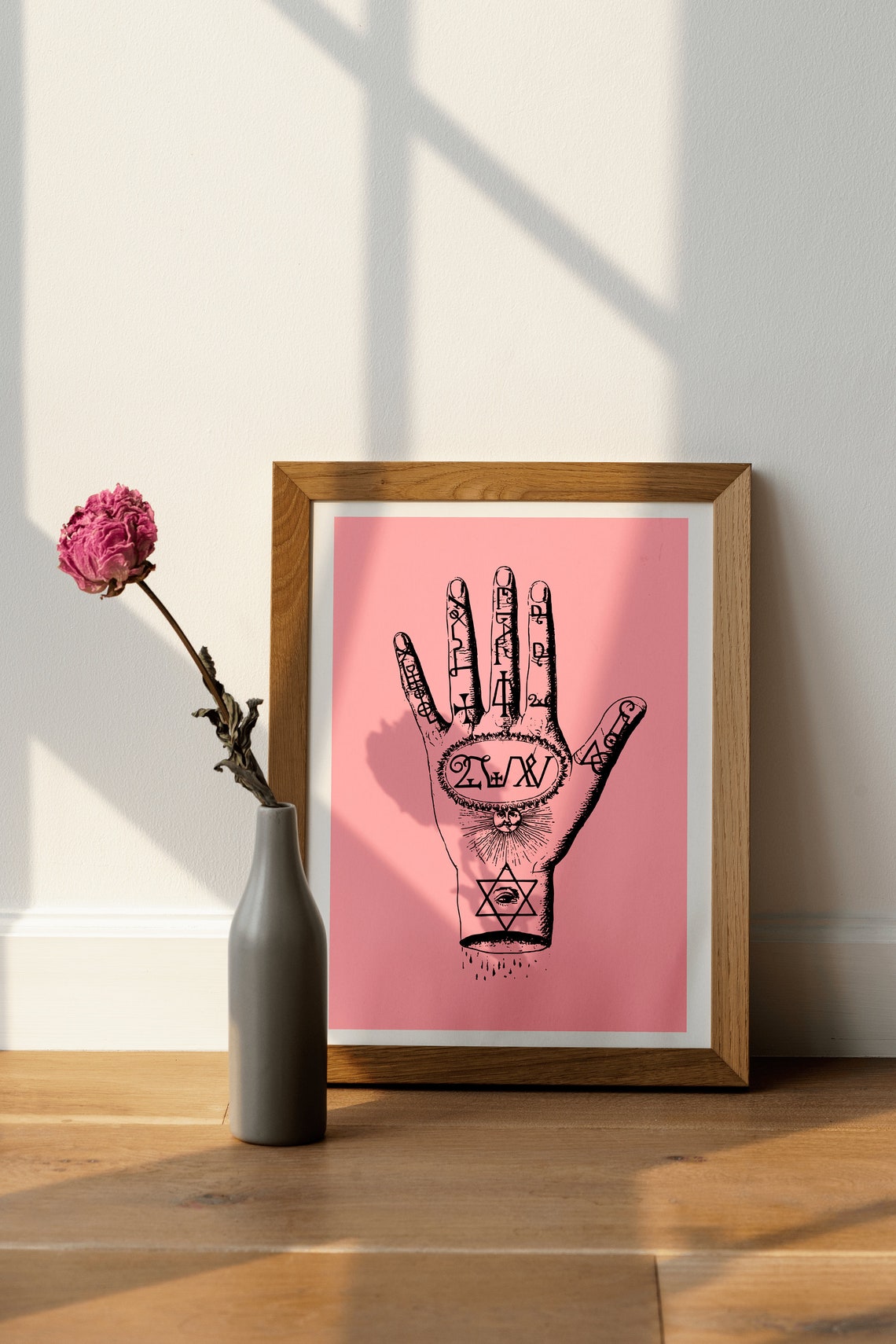 Vintage Horoscope Palm Chart Print Pink Astrology Palmistry Artwork - Image 3