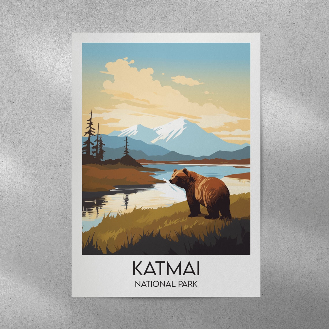 Katmai National Park Alaska Brown Bear Scenic Art Travel Poster - Image 3