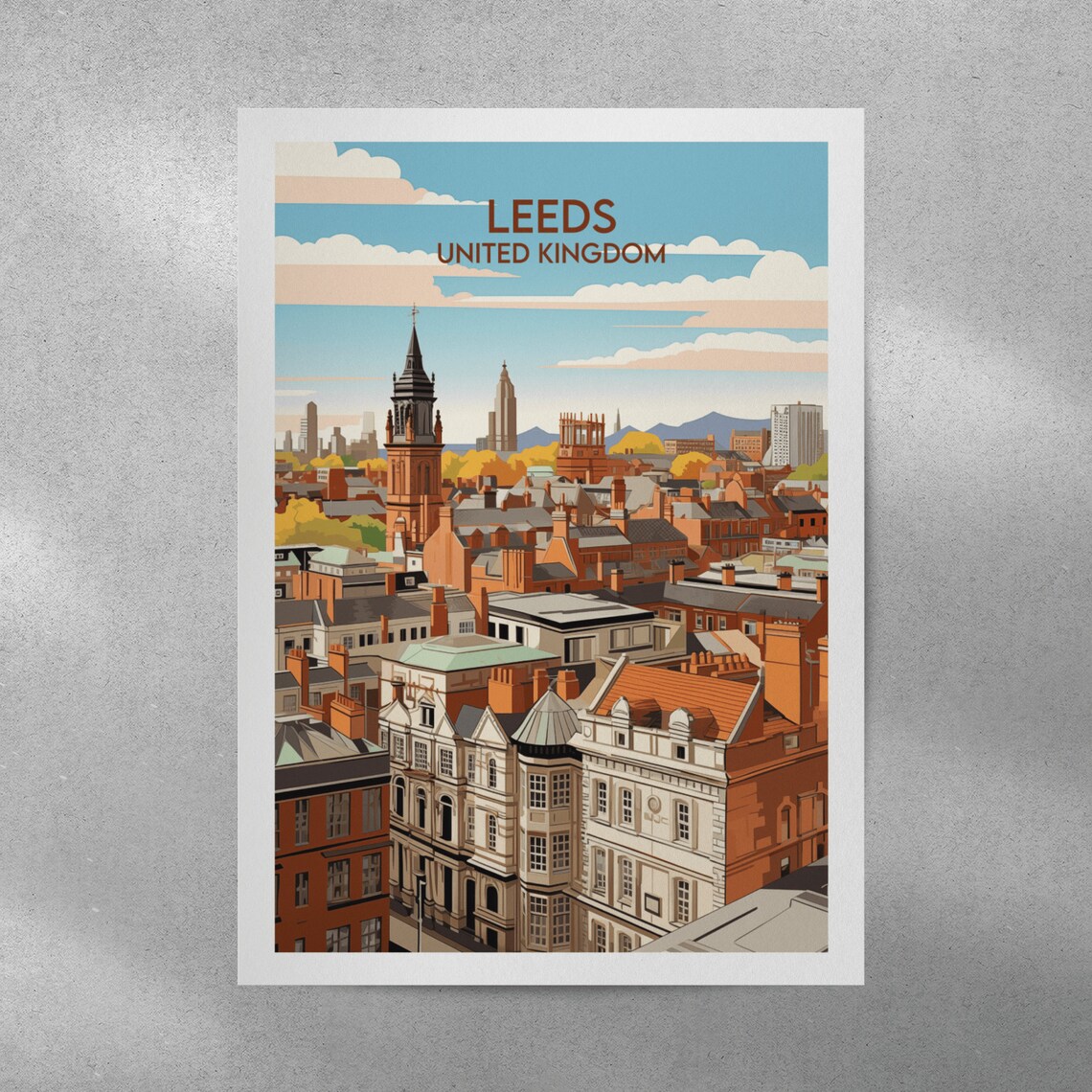 Leeds United Kingdom Historic Rooftops Skyline Vintage Travel Poster - Image 4