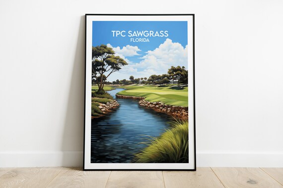 TPC Sawgrass Florida Golf Course With Water Hazard In Vintage Style Poster