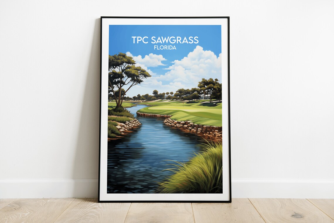 TPC Sawgrass Florida Golf Course With Water Hazard In Vintage Style Poster