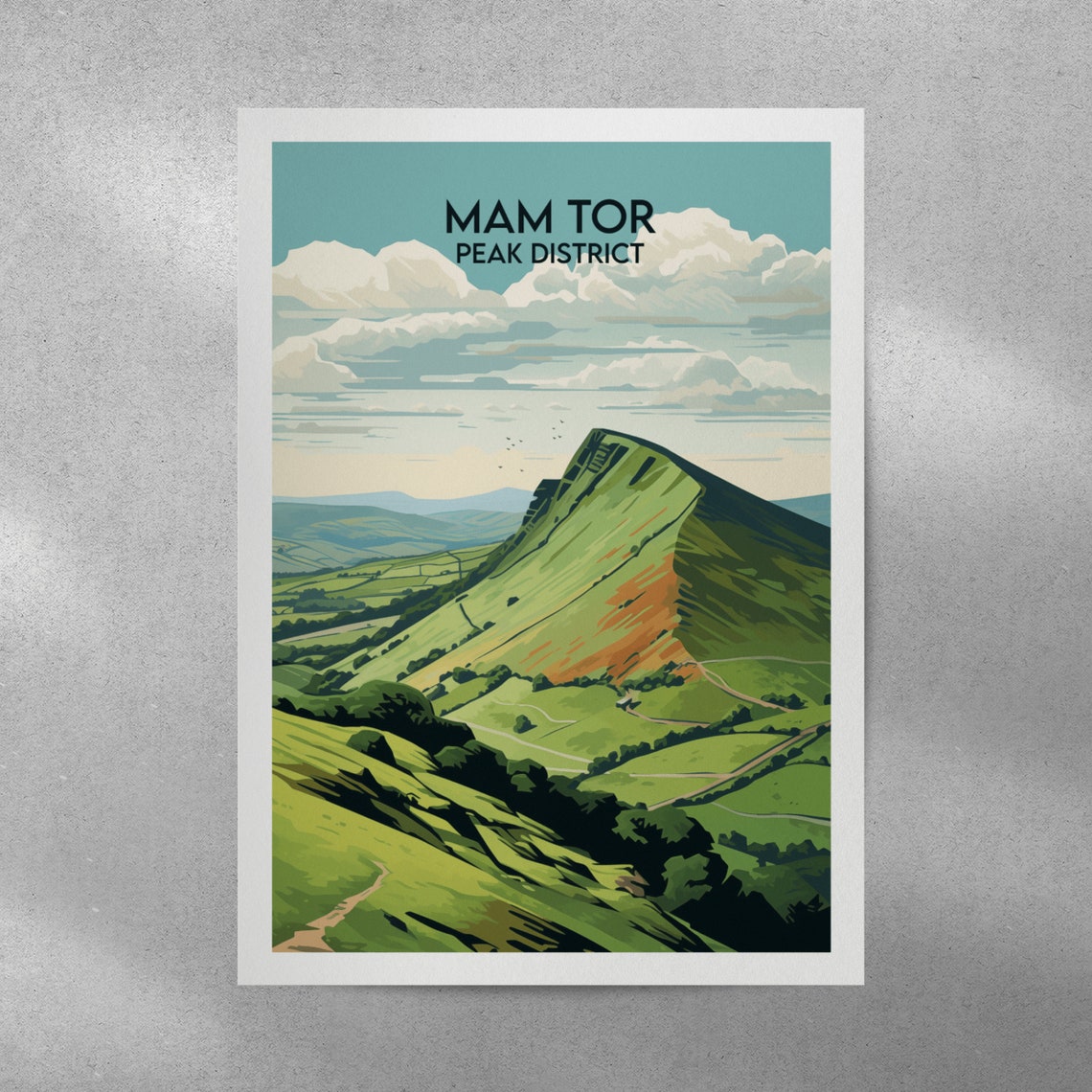 Mam Tor Peak District Green Ridge Vintage British Travel Poster - Image 5