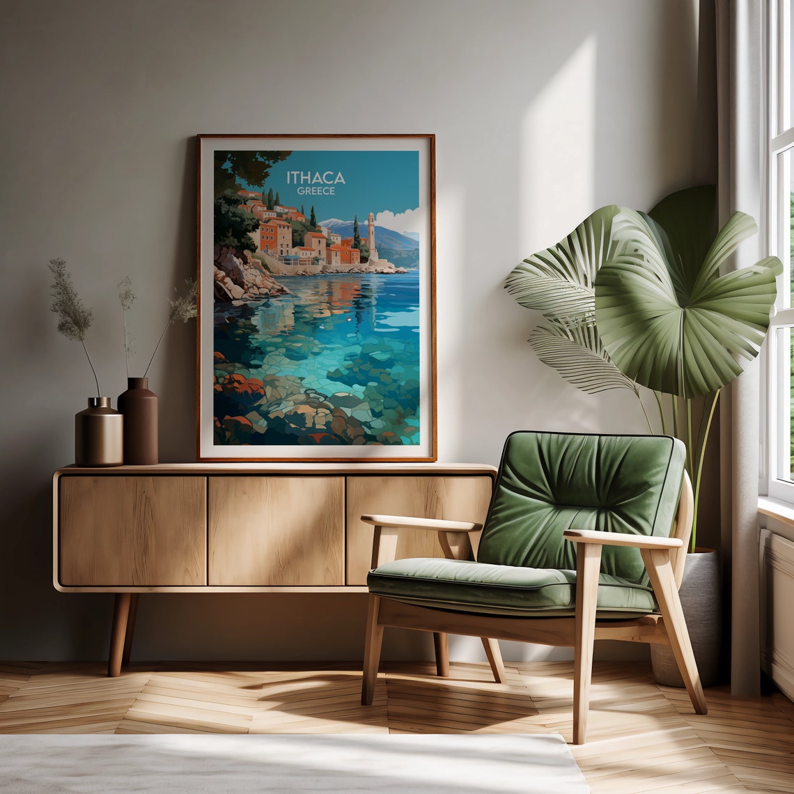 Scenic Ithaca Greece Coastal Town Turquoise Harbor Travel Poster - Image 2