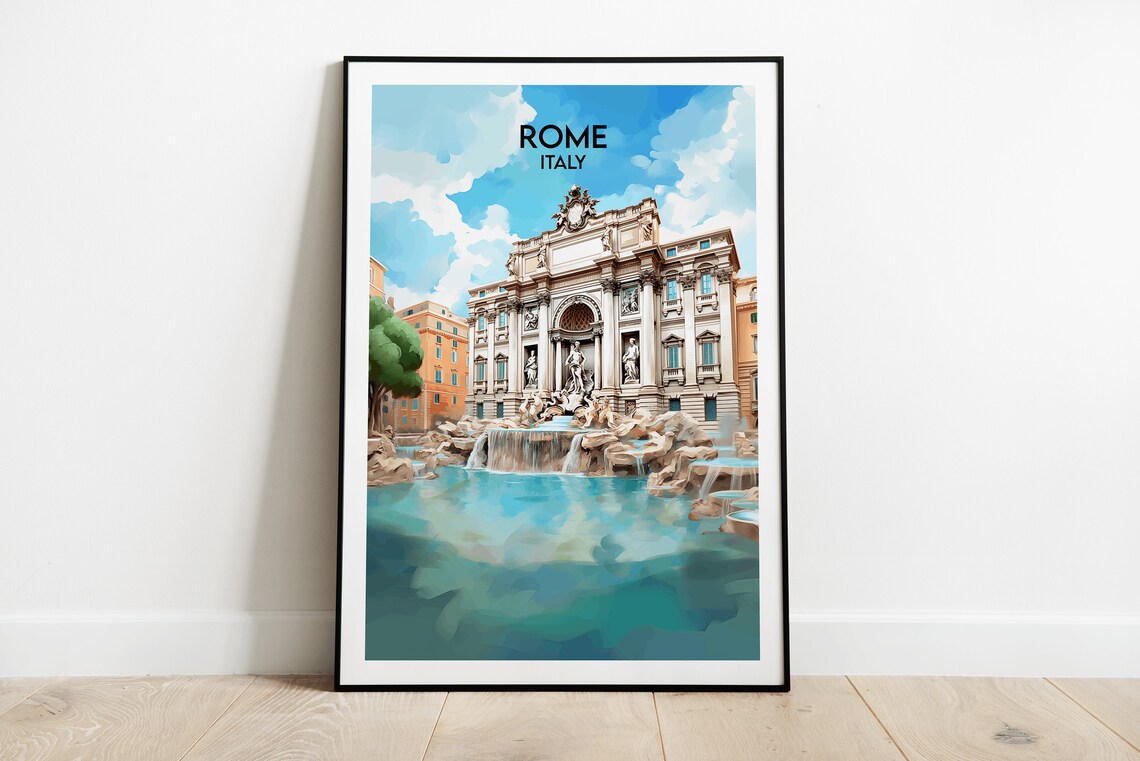 Rome Italy Trevi Fountain Baroque Vintage Italian Travel Poster