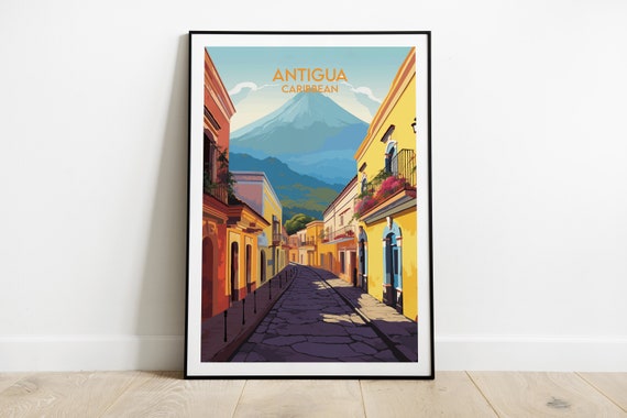 Antigua Travel Print Caribbean Poster Custom Personalised Wedding Birthday Gift